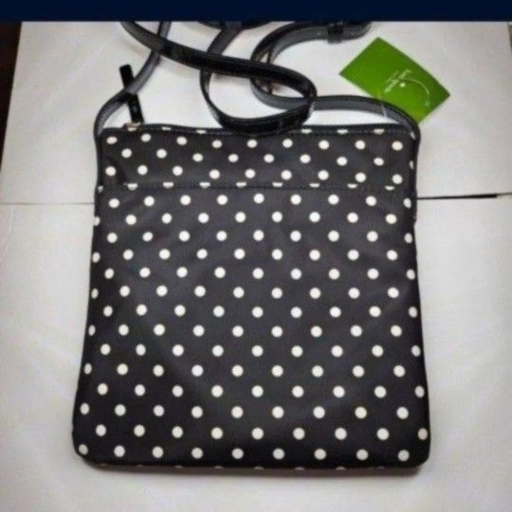 Kate Spade Black and White Polka Dot Crossbody Bag with Zipper
